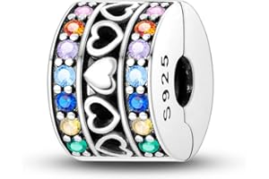 Parmuz Charm a clip per bracciale in argento sterling 925 con pavé di zirconi cubici, con chiusura a clip, distanziatore, perlina, farfalla, stella, luna, malocchio, fermaglio per donna e ragazza