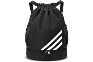 RHITCHY Bolsa de deporte con cordón, bolsa de fútbol, mochila deportiva de gran capacidad, mochila deportiva ajustable con compartimento para pelotas, impermeable, mochila para mujer, hombre y niño