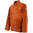 QeeLink Welding Jacket Heat & Flame Resistant, Leather Work Jacket for Welder Woodworker, Heavy Duty Split Cowhide Working Coat Worker Jacket