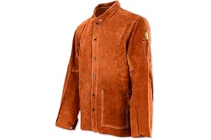 QeeLink Chaqueta de Trabajo de Soldadura de Cuero Abrigo de Carpintero Resistente a Las Llamas Durable Piel de Vaca Dividida Durable