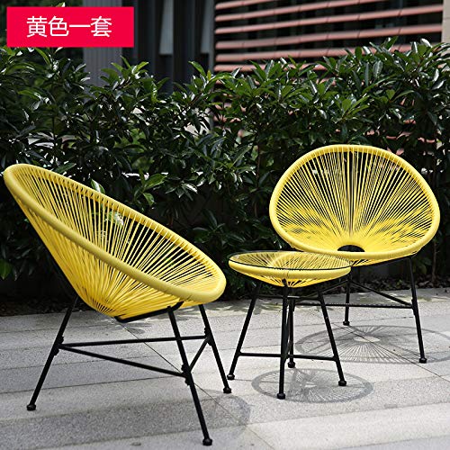 Preisvergleich Produktbild SEEKSUNG Stuhl, Couchtisch, Haushaltshandbuch PE-Rohr Kunststoff Weberei Tisch und Stuhl, umweltfreundlich und einfach zu reinigen, Balkon Freizeit Tisch und Stuhl dreiteilig, Stuhl Größe 77,5 * 67CM (1 Tisch und 2 Stühle), gelb