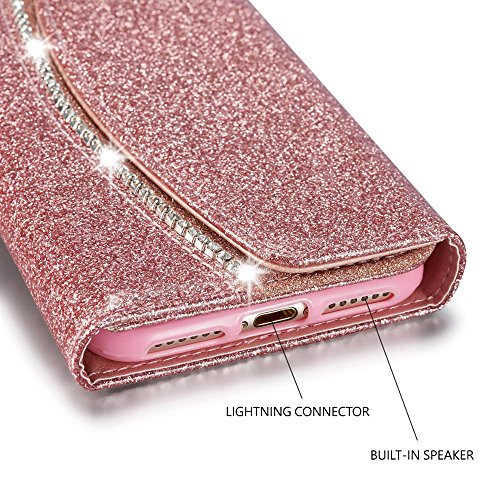iPhone 6 Plus 6S Plus 5.5 inch Case,Luxury Bling Glitter [Rhinestone Magnetic Closure] Sparkle Diamond Crystal [Stylish Handbag] PU Leather Folio Inner Flip Wallet TPU Case with [Card Slots] Cover for Apple iPhone 6 Plus/6S Plus 5.5 inch - Rose Gold