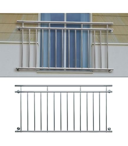 COSCH Edelstahl Französischer Balkon V2A - Querstabgeländer Für Bodentiefe Fenster - Verschiedene Größen 100-260cm