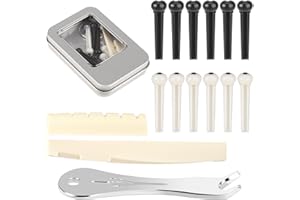 KALIONE 12 Stück Akustikgitarren-Stegstifte mit 2 Stück Gitarrensteg-Sattelmutter und Stegstift-Abzieher-Entferner, Gitarrensaitenwirbel, Ersatzteile, Werkzeug-Sets