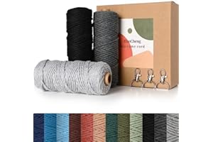 HanCheng 60 m x 3 mm Filo Macrame Colorato Sfumato Set di 3,Colorata Corda Macrame Kit con 3 Portachiavi—Sfumato Grigio:Grigio Scuro,Grigio Chiaro,Nero