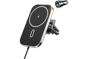 Mukiya für MagSafe Autohalterung mit Ladefunktion, 15W Schnelles Handyhalterung Auto Ladegerät, Lüftung Magnet Wireless Car Charger KfZ Handyhalterung für iPhone 16 15 14 13 12, mit Adapter (Schwarz)