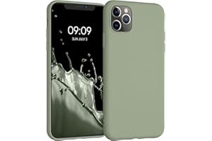 kwmobile Funda para Apple iPhone 11 Pro MAX Carcasa - Ultrafina de TPU y Silicona con Bordes elevados anticaídas - Gris Verdoso