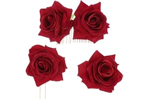 Lurrose Lot de 3 élastiques à cheveux Rose Fleur Peigne latéral en forme d'U pour femmes filles