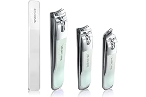 YUNYU Stainless Steel Nail Clipper 3 Pcs, Heavy Duty toenail Clippers for Cutting fingernail toenails, Sharp Nail Cutter, with Nail File, for Men Women, The Elderly and Children (Greener)