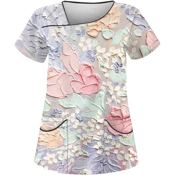 Kasack Damen Pflegekleidung - V-Ausschnitt Kurzarm Mit Sonnenblumen Druck, Medizinische Berufsbekleidung