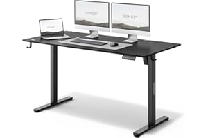 SENSE7 Nojo | Biurko Regulowane | 140 X 70 Cm | Elektryczne | System Antykolizyjny | Organizer Na Kable | Uchwyt Na Słuchawki | Panel Sterujący | 3 Pamięci Wysokości | Zmiana wysokości 46 cm | Czarny