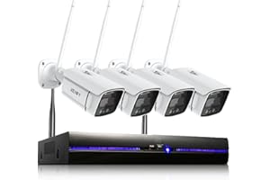 REIGY 3MP Kit Videosorveglianza Wifi Esterno con Spotlight, Telecamera Sorveglianza IP 4x 1296P VideoCamera, Sistema di Sicurezza Interno con Visione Notturna a Colori, Audio Bidirezionale Senza HDD