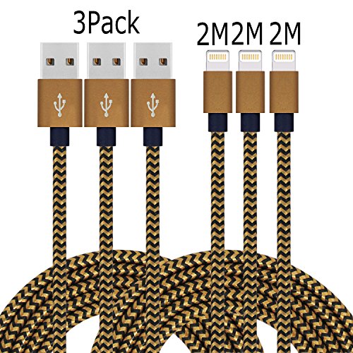 Ladekabel, Tankaye 3PCS-2M Nylon geflochtene Blitz auf USB Ladekabel Ladegerät für iPhone 7, 7plus, iPhone 6s, 6, 6plus, 6s plus, iPhone 5s, 5, 5c, SE, iPad & iPod und mehr (Kaffee+Schwarz)