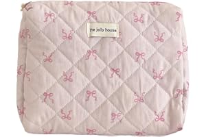 CRGANGZY Gesteppte Make-up-Tasche, Kosmetik-Organizer, große Kapazität, tragbare Kosmetiktasche, ästhetische Schleife, Kulturbeutel aus Baumwolle für Outdoor-Reisen (Stil 2)