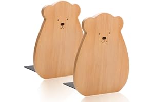 behone Bookend 1 Pair Wooden Bookends Little Bear Bookends for Books 15 x 12 x 10.5 cm for School, Home, Office and School