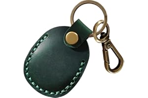 BOTTLE BEAT Genuine Leather AirTag Case Cover with Full Coverage Protection - Anti-Fall, Scratch-Proof, Secure-Fit AirTag Keyring, AirTag Holder for Pet Collar Luggage - Retro Design AirTag Accessories (Green)