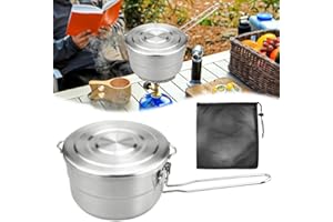 REFORUNG Pentole da Campeggio in Acciaio Inox 304 da 1,5L Pentolino da Campeggio con Manico Pieghevole Pentole da Cucina per Esterni Pentolino Trekking per Campeggio Escursionismo Picnic all'Aperto
