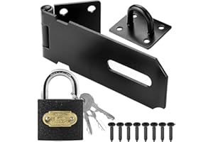 Litensh Stainless Steel Door Locks Hasp Latch with Padlock, 3 Inch Safety Packlock Clasp Hasp Lock Latch, Extra Thick Gate Lock Hasp Clasp Shed Lock for Bedroom Garage Window Black