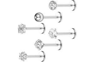 YOLEV 6 Pièces Piercing Acier Chirurgical Helix et Tragus 16G Bijoux Piercing Lèvre 8mm Zircone