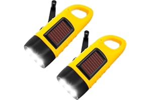 BINGKELE 2 Pack Wind Up Torch, LED Torch, Hand Crank Torc h, Solar Powered Torc h, Super Bright Emergency Tor-ch with Carabiner Hook, Portable Camping to RCH for Hiking, Outdoor, Survival Gear