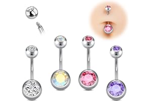 AVYRING 14G Belly Button Bars, 10mm Stainless Steel Belly Navel Bars Classic Round & Heart CZ Belly Button Piercing Jewelry, Hypoallergenic Navel Belly Bar Piercing Jewelry for Women