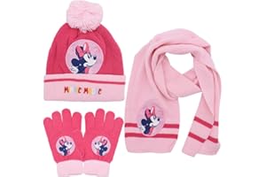 IQEPXTGO Minnie Hat Scarf Gloves Set Pom Pom Hat Thermal Fleece Knitted Beanie Hat Baby Toddler Knit Beanie Neck Warmer Gaiter Gloves 3PC for Girls Boys Children Aged 3-8