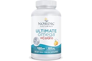 ‎NORDIC NATURALS Nordic Naturals, Ultimate Omega-3 + CoQ10, 1280mg Omega-3, mit EPA, DHA und Coenzym Q10, hochdosiert, Zitronengeschmack, 120 Weichkapseln, Laborgeprüft, Sojafrei, Glutenfrei, Ohne Gentechnik