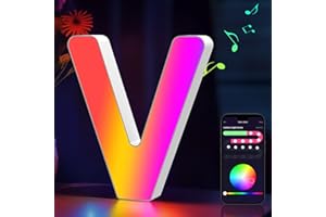 Cpeelsdo Lettere Luminoso APP Controllo, RGB Luci LED di Lettera Alfabeto con USB, Figura a Lettere Luce per Decorazione e Atmosfera, Luci Notturne Scrivania, Compleanni, Matrimoni, Vetrine - V