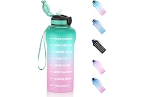 ETDW Borraccia 2 Litro con Cannuccia, 2L Motivazionale Borraccia con Marcatori di Tempo Senza BPA, Borraccia Sportiva per Palestra, Campeggio, Yoga, Picnic (Verde Viola)