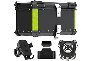 SEASAND Motorcycle Top Case, Tail Box Aluminum Motorcycle Storage Box Luggage Trunk, with Motorcycle backrest and Mobile Phone Holder (65L, Black)