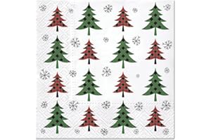 PAW DECOR COLLECTION PAW Fairytale Christmas Tissue Paper Napkins for Decoupage 33cm x 33cm Serviettes - Pack of 20 (Christmas Tree Check - Red)