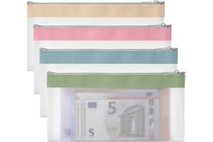 APOMOONS 4 Pcs Money Wallet for Cash, Money Pouches Money Bags with Zipper, Clear Plastic Waterproof Money Cash Envelopes for Check Receipt Organizer Tool Pouch