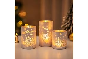 Glasseam Christmas Hurricane Candle Holder: Set of 3 Glass Cylinders for Pillar and Votive Candles - Silver Jar for Home Decor, Xmas Table Decoration, Gift