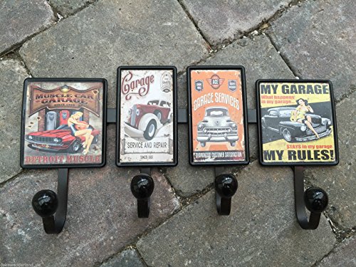 Hakenleiste Haken Wandhaken Garage Oldtimer Werkstatt Pin Up Retro 38x18x6 cm