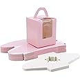 Individual Cupcake Boxes, 25pcs 3.6"x 3.6"x 4.3" Single Cupcake Carrier Containers, Muffin Cupcake Gift Boxes with Window Inserts Handle, for Wedding Birthday Party Treats Gift Packaging Boxes