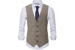 YOUTHUP Chaleco de Hombre Slim Fit Chalecos a Cuadros para Hombre Chaleco de Traje Formal Tartán