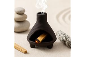 VELLICHOR EUROPE Mini Ceramic Chimenea Incense Burner for Wood, Palo Santo, Sage, and Cones – Handmade Clay Ash Catcher for Meditation, Yoga, Aromatherapy – Heat-Resistant, Easy to Clean, Decorative Zen Smudge Bowl