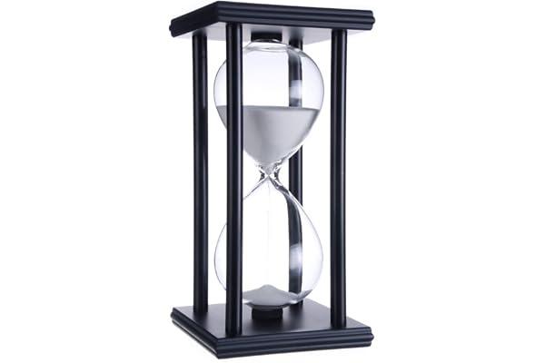 Newbought Minuteur Sablier pour 60 Minutes Timer 60 Minutes Décoration pour Chambre d'enfants Anniversaire Table Basse de Thé Étagère à Livres Jeu Scolaire Ornement Cadre en Bois L'horloge Blanc
