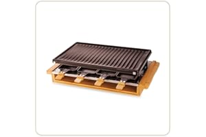 LITTLE BALANCE 8501 Premium Bambú 8, Raclette Grill 8 personas, Revestimiento antiadherente, 1200 W, Bambú auténtico