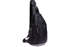 BULLCAPTAIN Sac de Poitrine Homme Sac à Bandoulière, Sac Rétro en Cuir en Bandoulière Vntage D'affaire Poche pour Voyage Randonnée Sport (noir)