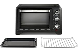 Moulinex Optimo OX4448- Horno de Conveccción de 19 L, 6 Modos de Cocción , Termostato hasta 240 y Temporizador hasta 120 Minutos, Bandeja de Horneado y Rejillas Reversibles, Diseño Compacto