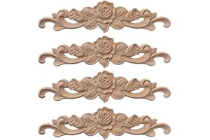 KSJEHW 4 Pezzi Decalcomanie in Legno Decorative Applique in Legno Decalcomania di Intaglio del Legno per Mobili Armadi Pareti per intagliare Decorativi Vintage mobili per armadietti Porte(20x5cm)