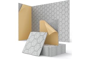 KUCHOOW Acoustic Wall Panels Self Adhesive, Honeycomb Peel and Stick Sound Absorbing Panels for Walls, Decorative Hexagon Design Art Tiles for Studio, Home Office, Gaming Room, 12 Pack 12"x12"x0.4", Grey