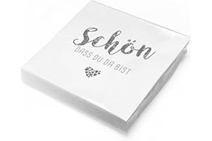 ‎ITENGA itenga Servietten Schön dass du da bist 30 x 30cm 3-lagig 20 Stück für Kommunion Konfirmation Hochzeit Taufe und andere Feiern (weiß)