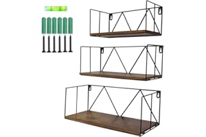‎EYMPEU EYMPEU Wandregal 3er Set, Wandregal Holz mit Metall, geeignet für Küchen Bäder Wohnräume Büro