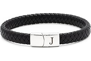 HAYOUWAY Mens Leather Bracelet Engraved Initial A-Z Birthday Gifts for Men Dad Him Boyfriend Son Braided Leather Bracelet Valentines Anniversary Christmas Gifts Stocking Fillers for Men Teenage Boys