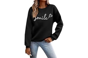 SHOBDW Pullover Damen Langarmshirt Damen Sport Langarm Sweatshirt Basic Rundhals ohne Kapuze Elegant Smile drucken Langarmshirt Locker Casual Oberteil Herbst-Winter Baumwolle Pulli Teenager Mädchen Hoodie