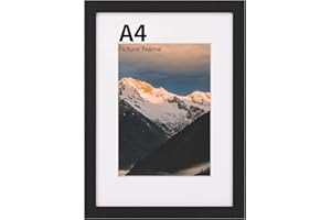 UHOUSEST A4 Picture Frame, Black Wooden Frame for Photo Frame, A4 (21x29.7 cm) Poster Frames with Mat, A4 Frame with Mount and Plexiglass for Wall Mount Vertically or Horizontally
