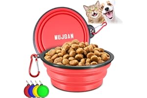 MUJGAN Collapsible Travel Silicone Dog Cat Bowl Portable Pet Food Water Bowl, Feeding trough Portable Drinking Water Drinker with Water Hook, Easy to Carry, Save Space（1 pcs） (Red)