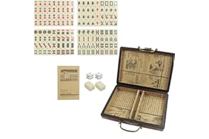 EIMZU Mini-chinesisches Majong-Set, 144 Mahjong Fliesen, Reise Spielset Beige, Antique Anzug Mahjong Set, Traditionelles Chinesisches Spiel